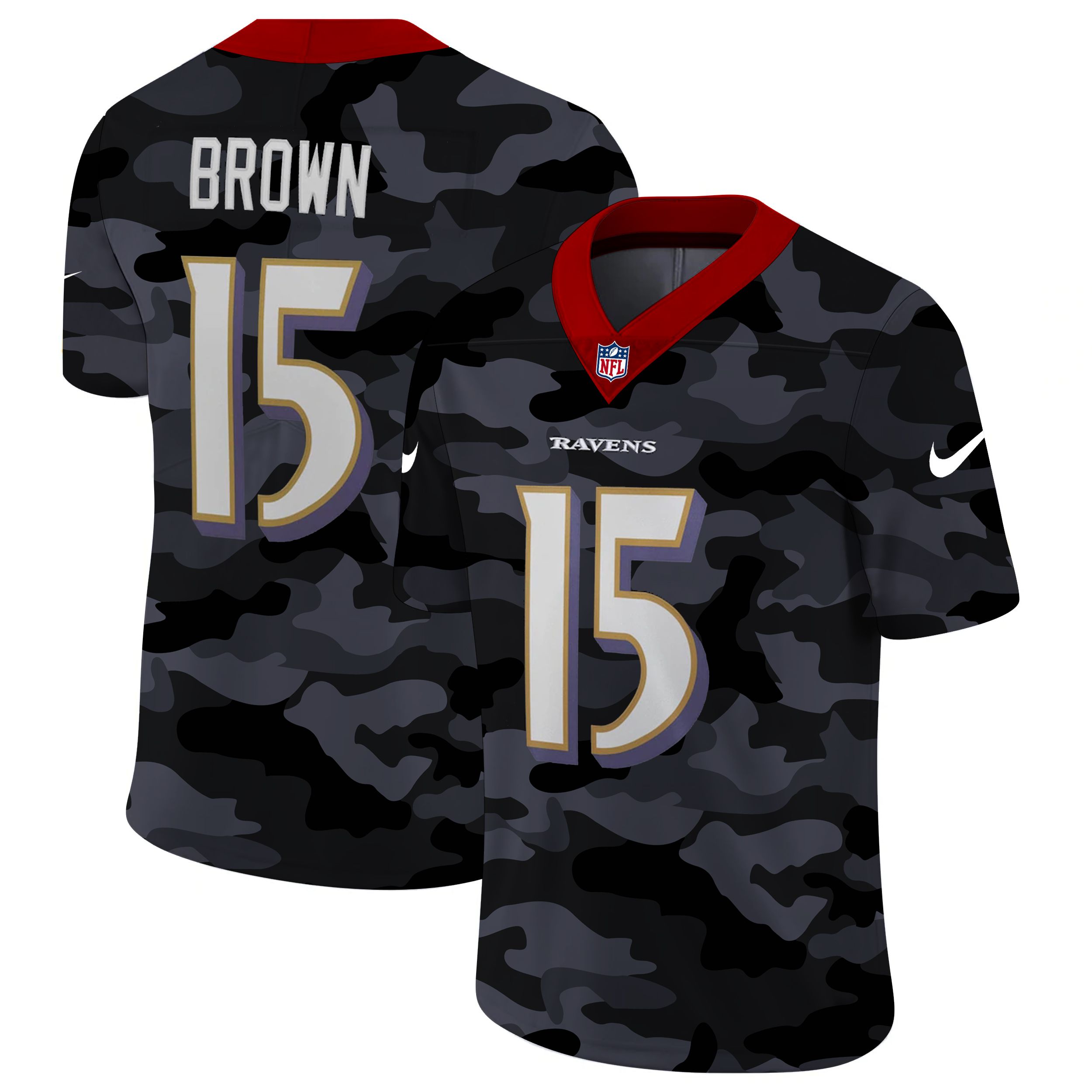 Men Baltimore Ravens #15 Brown 2020 Nike 2ndCamo Salute to Service Limited NFL Jerseys->baltimore ravens->NFL Jersey